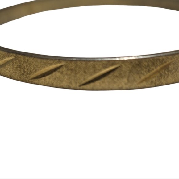 Vintage Monet Brass Bangle Bracelet, Diagonal Etched Line Design L11 - Picture 2 of 2